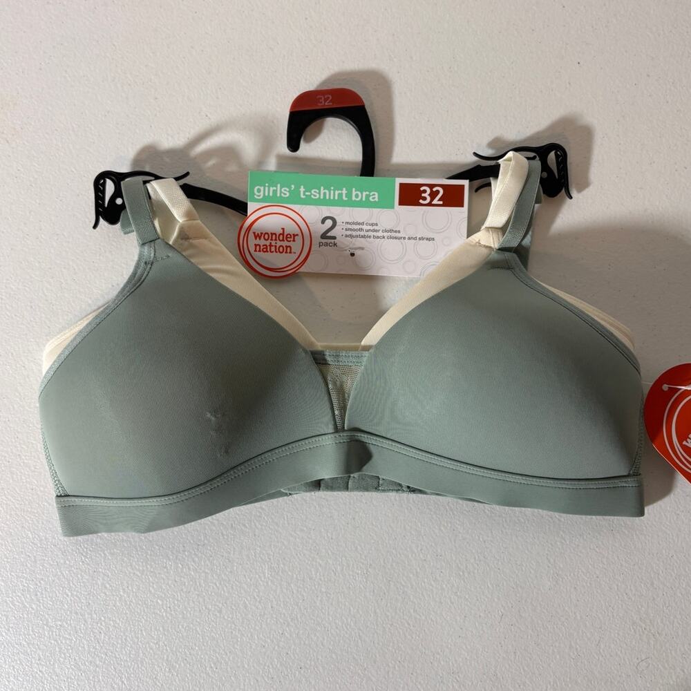 Wonder Nation NEW Girls' Size 32 (M) Two-Pack T-Shirt Bras Molded Cups